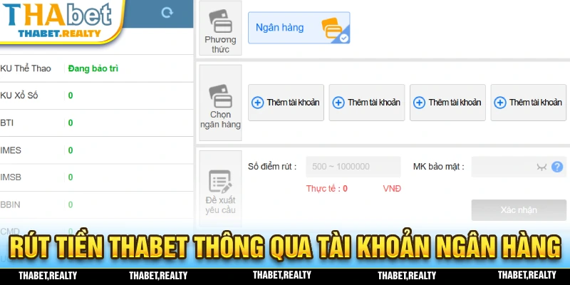 Thao tác rút tiền THABET thông qua tài khoản ngân hàng