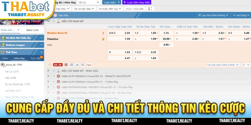 THABET cung cấp đầy đủ và chi tiết những thông tin liên quan đến kèo cược