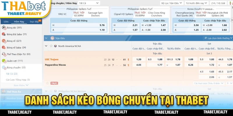 Danh sách kèo bóng chuyền được tổng hợp tại nhà cái THABET